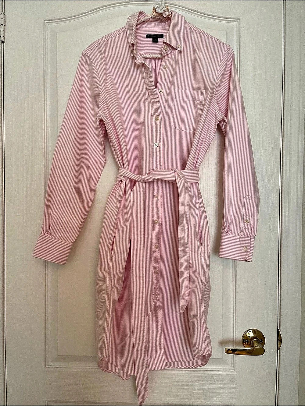 Brooks Brothers | Tie Waist Shirt Dress in Pink & White Stripe (Size 8)